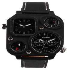 Military Men's Compass Leather Watch