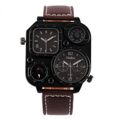 Military Men's Compass Leather Watch